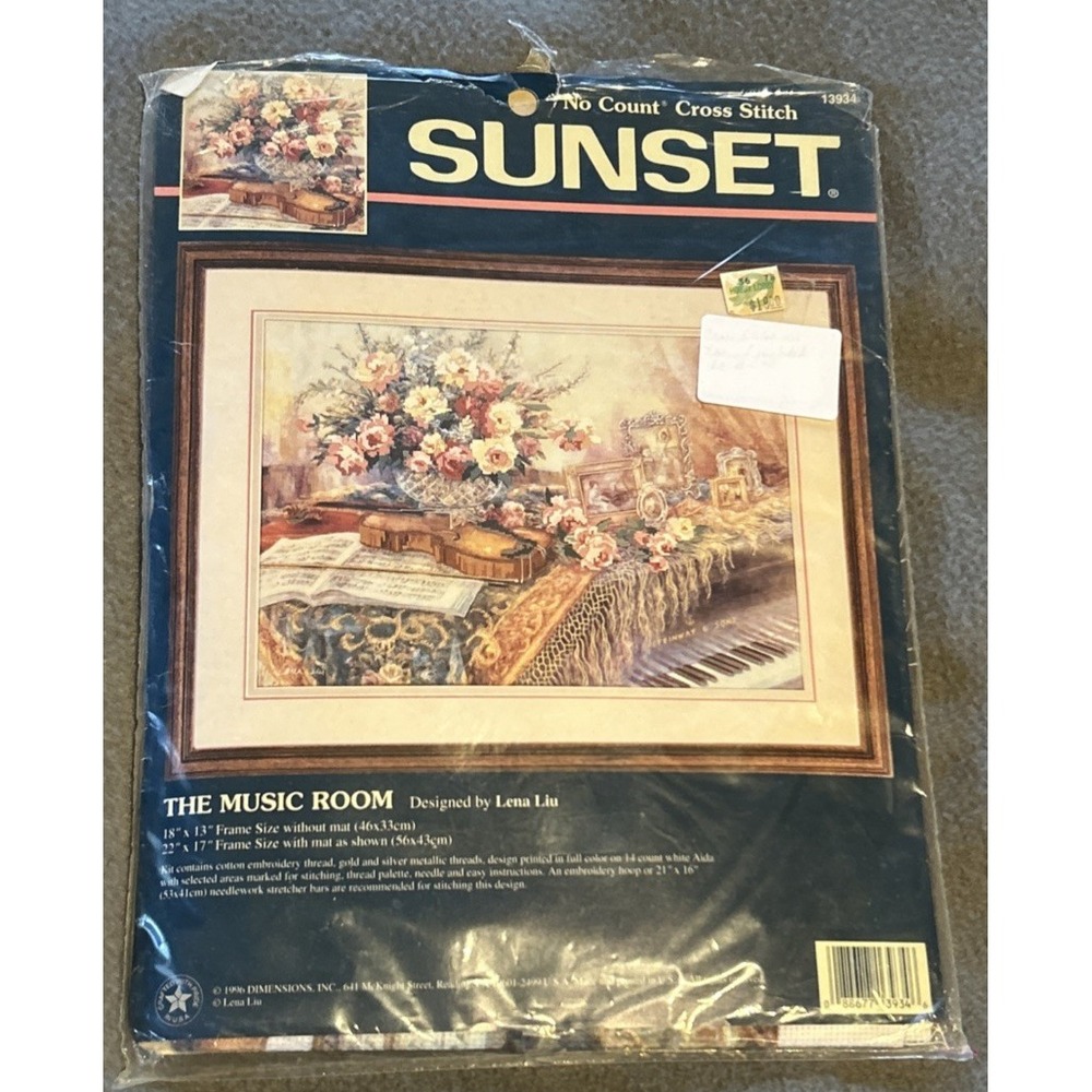Vtg Sunset No Count Cross Stitch The Music Room Lena Lui 1996 Dimensions Violin - Picture 1 of 3